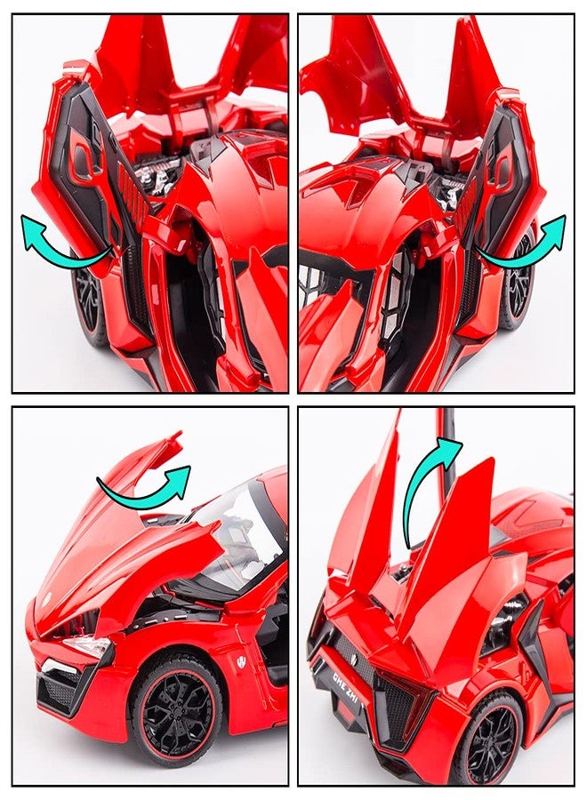 BDTCTK 1/24 Lykan Hypersport Supercar Model Car, Zinc Alloy Pull Back Toy car with Sound and Light for Kids Boy Girl Gift(Red) - Image 2